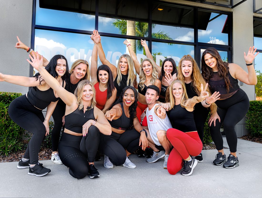 CycleBar team branding portrait outside the studio