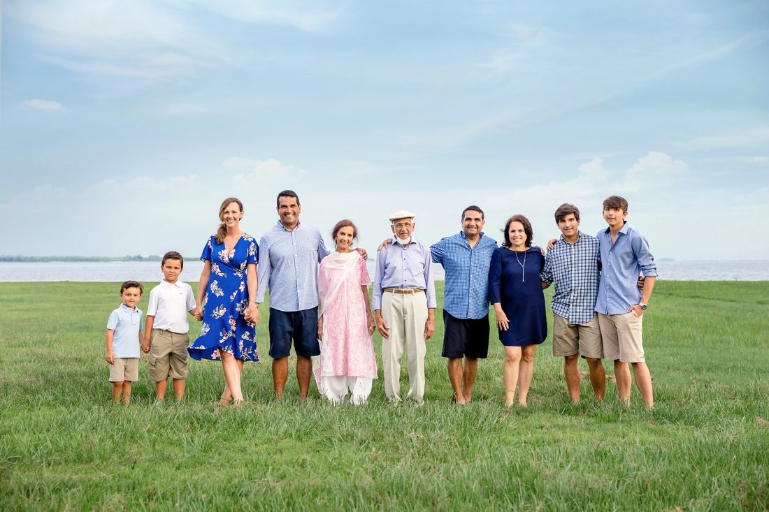 Multi-generational family portrait on the water